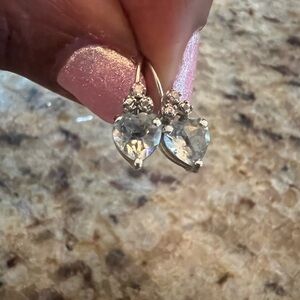 Zales Silver Heart Earrings with white sapphire and diamond accents